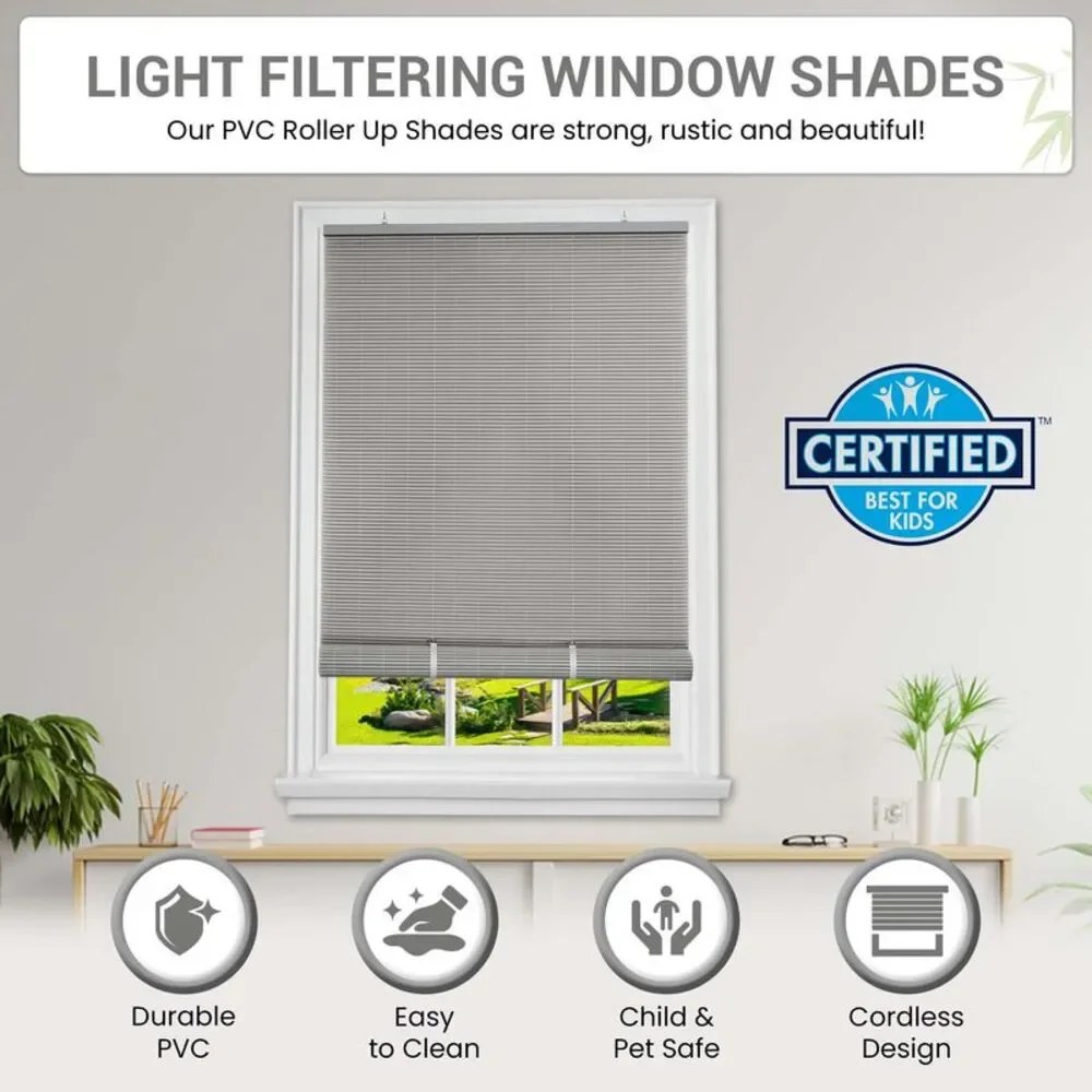 PowerSellerUSA Oval Cordless Blinds, Roll-Up Roller Shades for Windows and